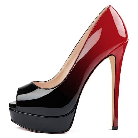 Merumote NWOT Aahe Stiletto Heel Platform Peep Toe Dress Pumps Red Black Sz 10.5 - Picture 1 of 9